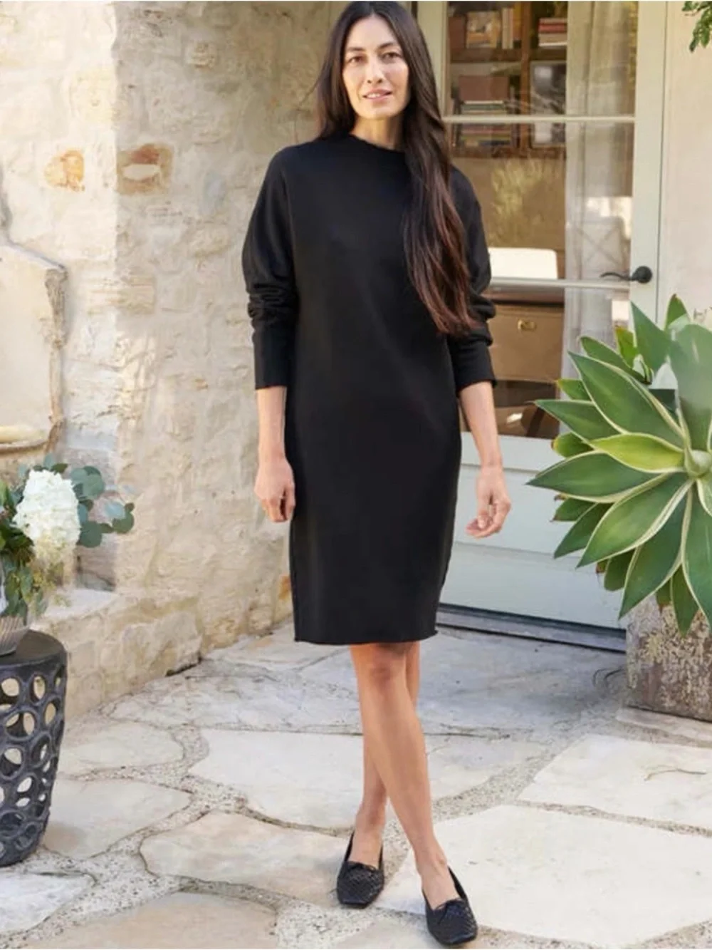 Frank & Eileen Izzie Sweatshirt Party Dress Funnel Neck Midi Black Fleece Size M - Picture 2 of 9
